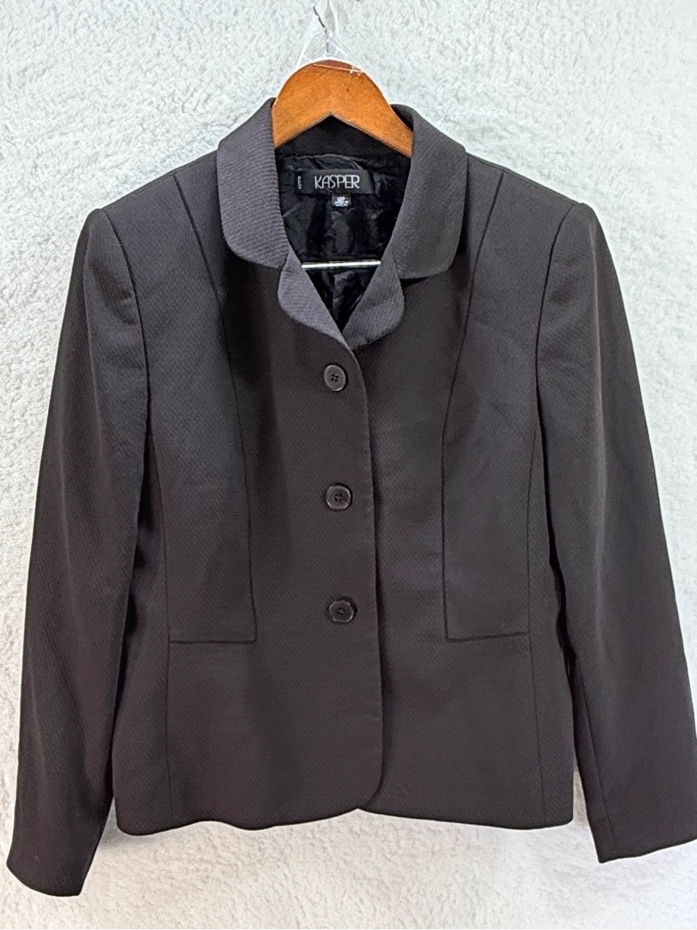 Kasper Womens Gray Three Button Career Blazer Jacket Size 12P Petite